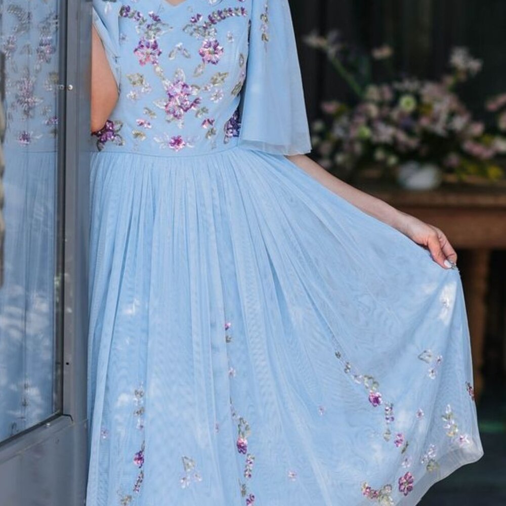 Jessakae Blue Dewdrop Dress – 3X – Flutter Sleeves – Knee Length - Picture 4 of 8